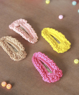 Choko Handmade-Crochet 4 Snap Hair Clips-Pink, Mustard Yellow, Red, Brown