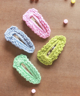 Choko Handmade-Crochet 4 Snap Hair Clips-Mint Green, Blue, Pink, Olive Green