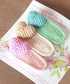 Handmade Crochet Set of 3 Heart Clips