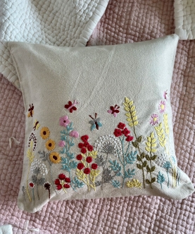 Sweet Meadows Embroidered Cushion| Set of 1|Natural