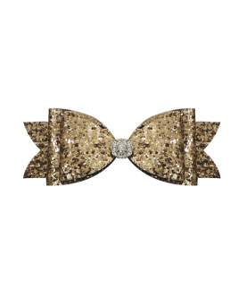 Large Glitter Bow In Bronze With Sparkly Rhinestone Clip