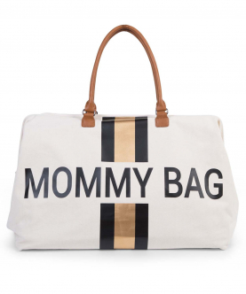 Mommy Bag Big Canvas Offwhite Stripes Black/Gold