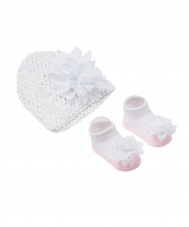 Floral White Socks And Cap Set