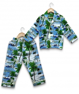 Day Tropical Print Blue Night Suit