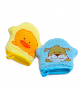 Baby Moo Duck Yellow And Puppy Love Blue 2 Pk Hand Glove Bath Sponge