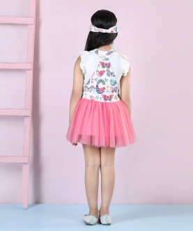 Butterfly Pinafore Co-Ord Net Dress With T Shirt & Cap