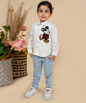 Embroiderd Shirt With Sequiined Mickey Mouse Motiff
