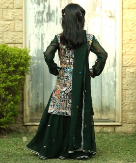 Embroidered Top With Flared Sharara And Lace Work Dupatta
