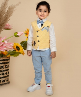 Embroidered Waistcoat Set With Shirt And Pants