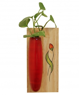 Rithu - Wooden Home Decor Mini Wall Hanging Planter (Red)