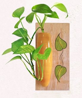Rithu - Wooden Home Decor Mini Wall Hanging Planter (Yellow)