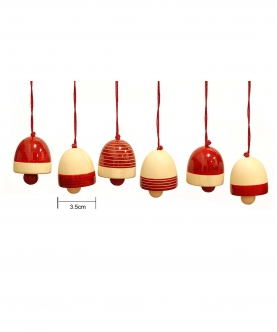 Handcrafted Wooden Christmas Decor -Bells Set Of 6 - Red