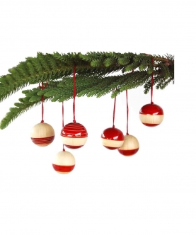 Handcrafted Wooden Christmas Decor Baubles Set Of 6 - Red