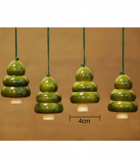 Handcrafted Wooden Christmas Decor- Tree Bell Green Set Of 4
