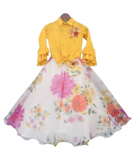 Yellow Knotted Top with Lehenga