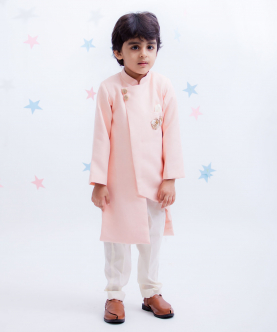 Peach Linen Ajkan With Pant
