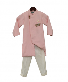 Peach Linen Ajkan With Pant