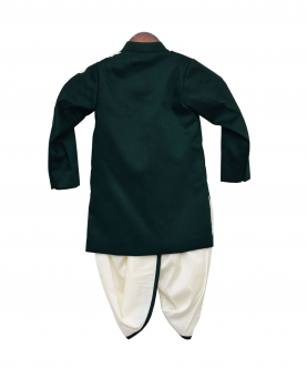 Bottle Green Embroidered Ajkan With Dhoti