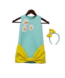 Sea Green And Lemon Yellow Lycra Dress