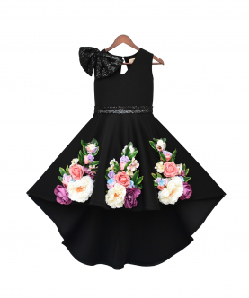 Black Lycra Flower Dress