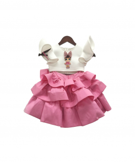 Doll Emblem Crop Top With Pink Skirt 