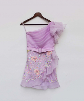 Lilac Embroidery And Organza Dress