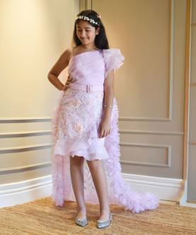 Lilac Embroidery Dress And Organza Trail