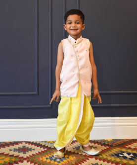 Pink Jacket With Yellow Dhoti