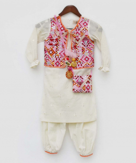 Multi Colored Embroidery Jacket And Kurti Pant 