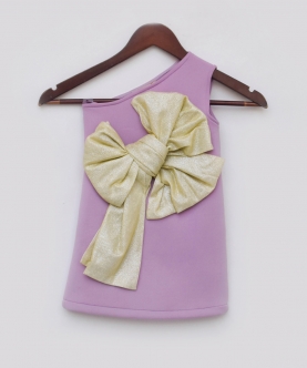 Purple Lycra Dress with Gold Shimmer Bow