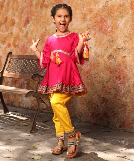 Pink Kurti with Yellow Salwar