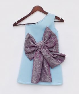 Blue Lycra Dress with Purple Shimmer Bow