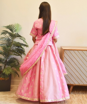 Pink Chanderi Choli With Lehenga