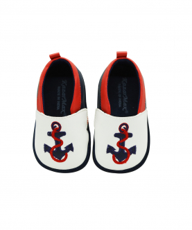 White PU Anchor Embroidery Baby(Unisex) Booties - TOOTSIES 