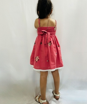 Floral Design Cotton Embroidery Hand Smocked Dress
