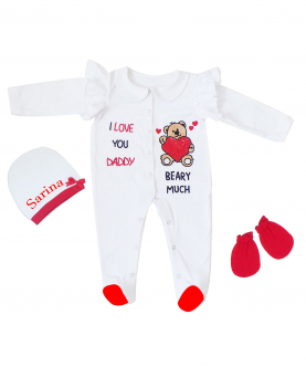 Frilled Love You Dady Romper With Personalized Cap And Mittons
