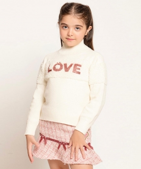 One Friday Off White Solid Sweater For Kids Girls