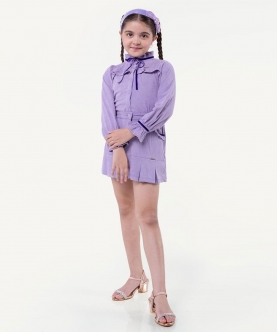 Varsity Chic Lilac Corduroy Mini Skirt With Pleated Frills