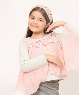 One Friday Grey Pleated Top For Kids Girls