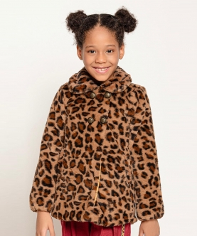 One Friday Brown Animal Printed Overcoat For Kids Girls