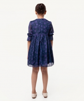 One Friday Navy Blue Star Print Dress For Kids Girls