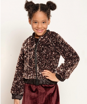 One Friday Brown Sequins Jacket For Kids Girls