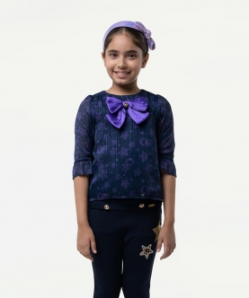 One Friday Navy Blue Star Print Top For Kids Girls