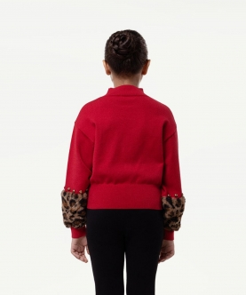 One Friday Red Animal Printed Sweater For Kids Girls