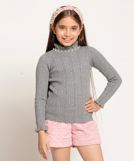 One Friday Grey Solid Jumper For Kids Girls
