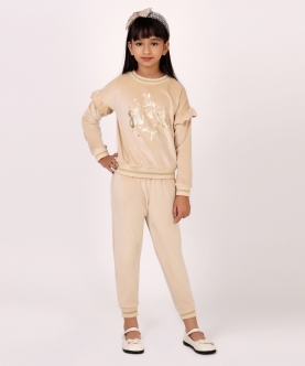 One Friday Beige Relaxed Knitted Trouser For Kids Girls