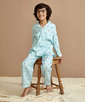 Notch Collared Coco Pooch Print Nightsuit