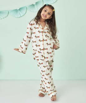 Little Dude Print Notch Collared Nightsuit