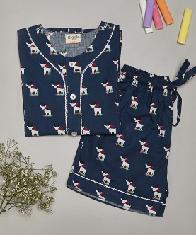 Round Neck Rudolph The Deer Print Nightsuit With Shorts