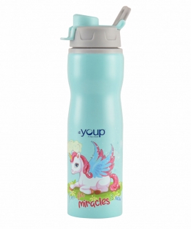Green Color Unicorn Kids Water Bottle Bingo - 750 Ml